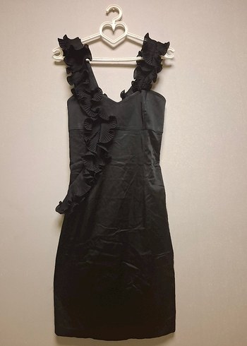 Siyah Fırfırlı Midi Abiye Elbise - Görsel 5