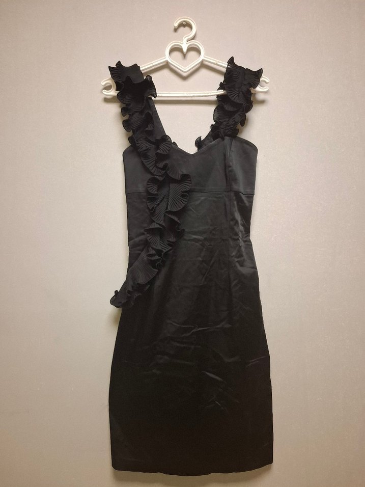 Siyah Fırfırlı Midi Abiye Elbise - Görsel 3