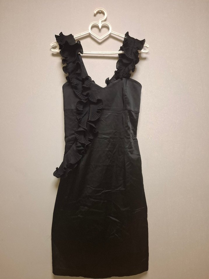 Siyah Fırfırlı Midi Abiye Elbise - Görsel 2