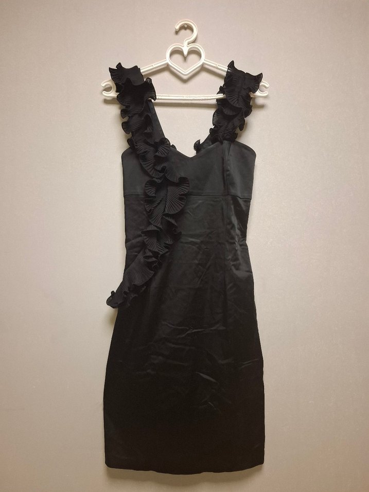 Siyah Fırfırlı Midi Abiye Elbise - Görsel 4