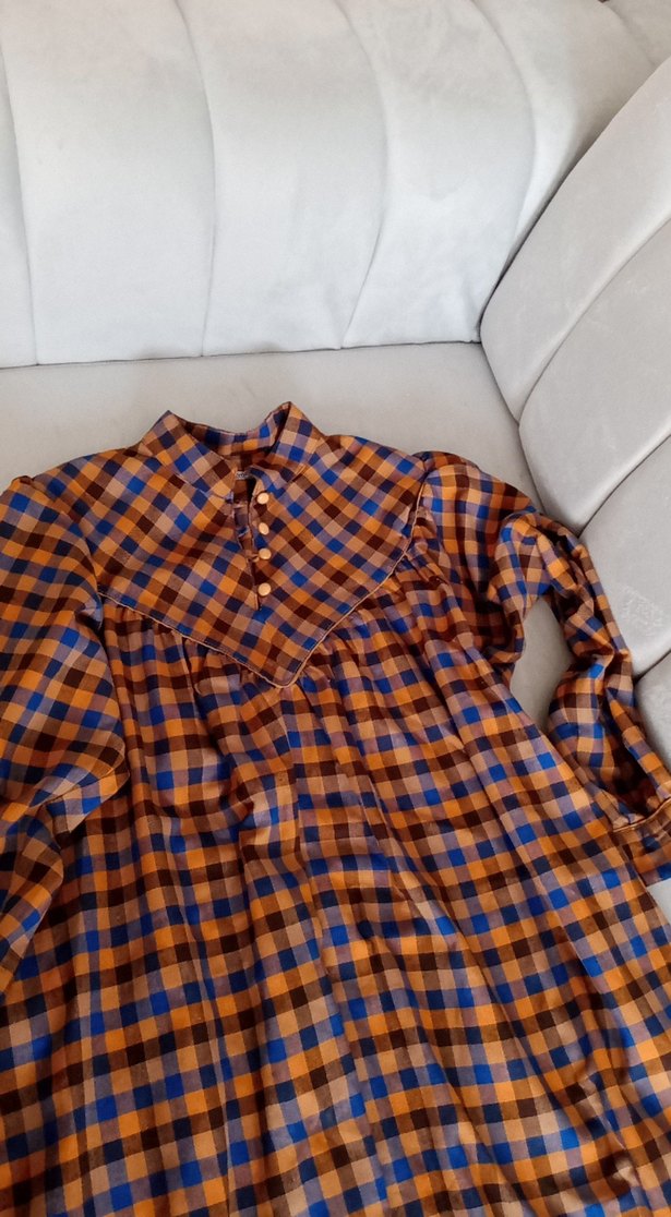 Uzun Ekose Desenli Kadın Elbise - Görsel 2