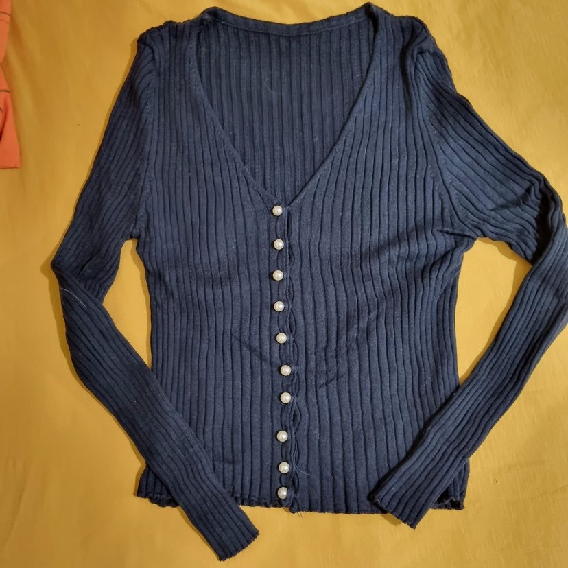 Düğmeli Lacivert Kadın Hırka - Görsel 3