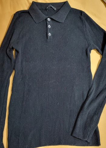 Düğmeli Siyah erkek Polo Yaka Kazak - Görsel 3