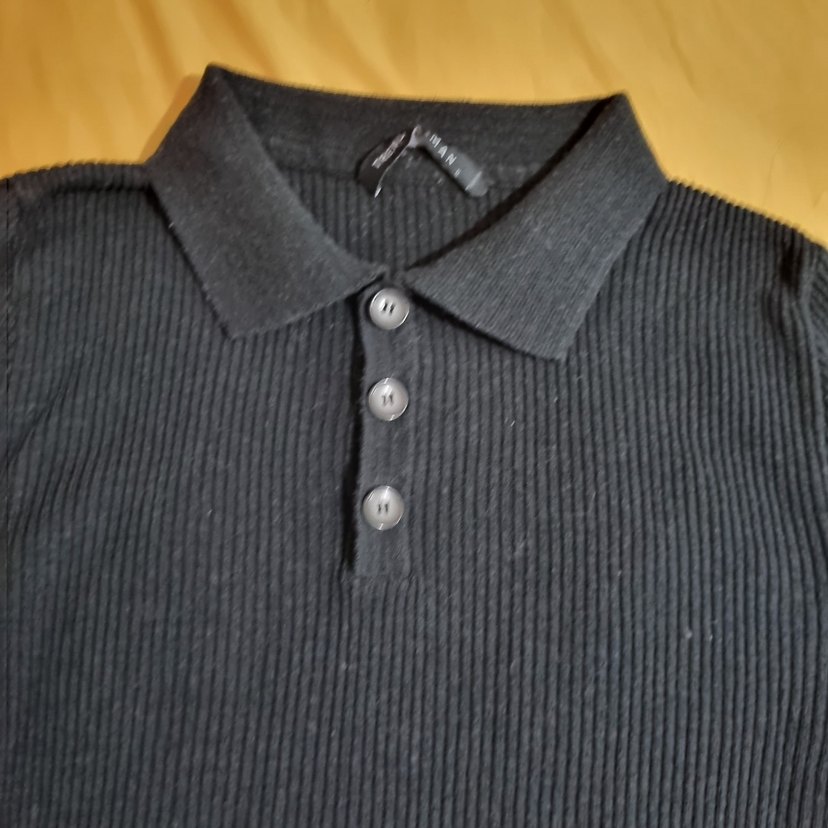 Düğmeli Siyah erkek Polo Yaka Kazak - Görsel 2