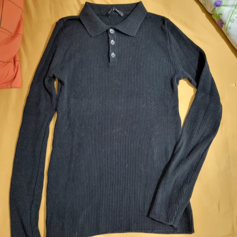 Düğmeli Siyah erkek Polo Yaka Kazak - Görsel 3