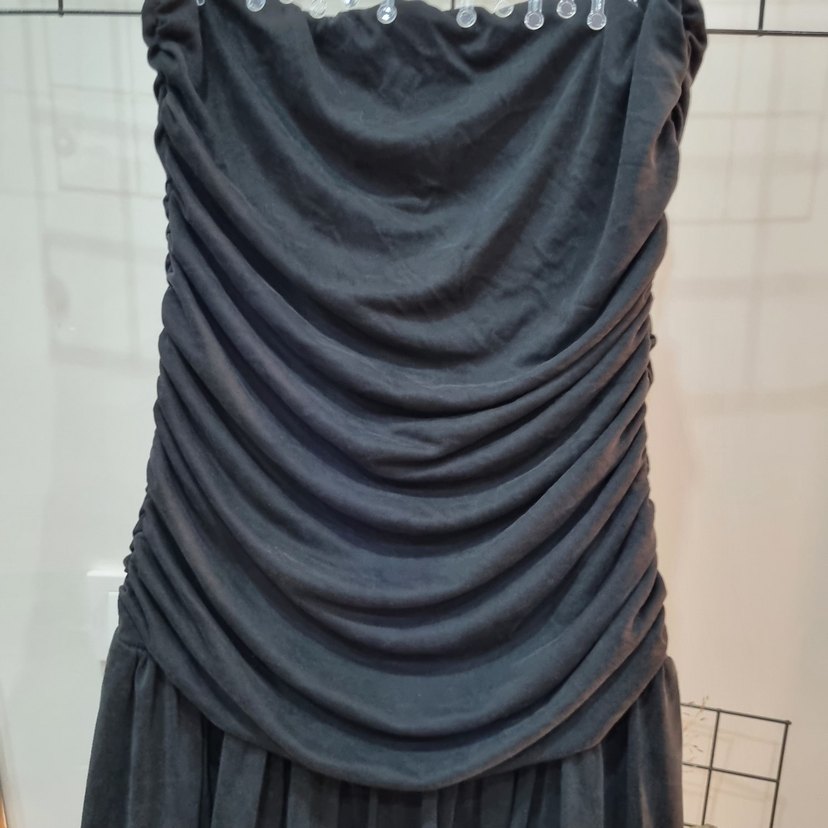 Siyah Drapeli Straplez Uzun Elbise - Görsel 2