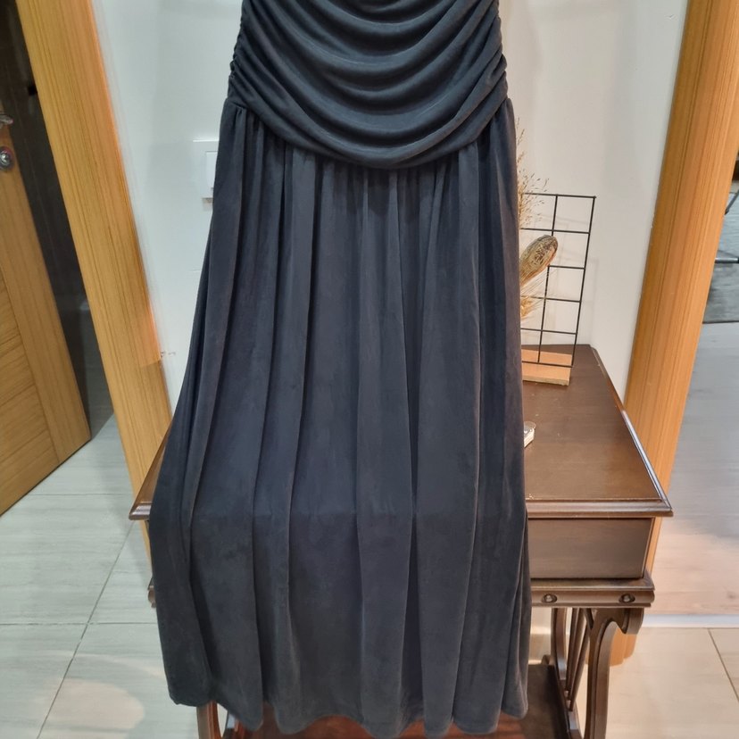 Siyah Drapeli Straplez Uzun Elbise - Görsel 3