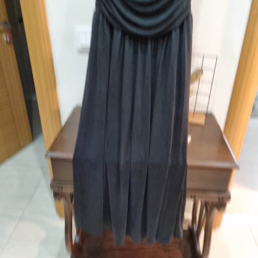 Siyah Drapeli Straplez Uzun Elbise - Görsel 5