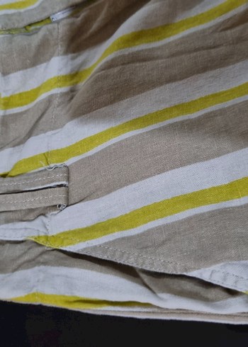 Bej Çizgili Kadın Keten Pantolon - Görsel 5