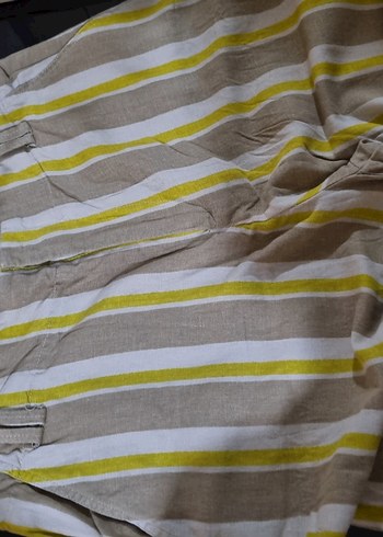 Bej Çizgili Kadın Keten Pantolon - Görsel 6