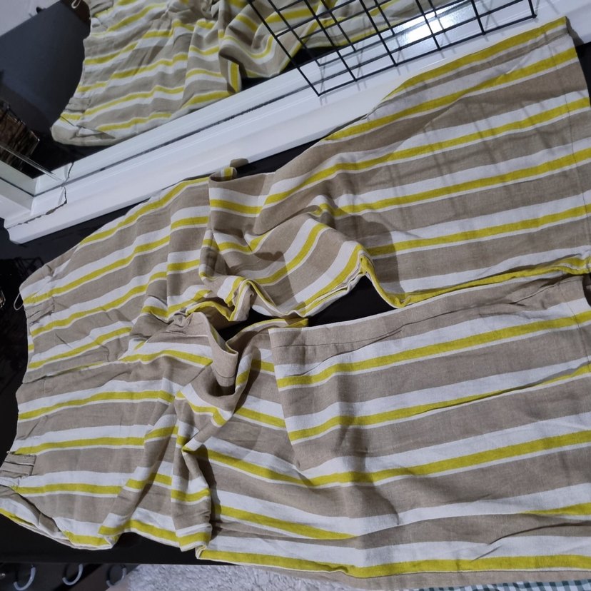 Bej Çizgili Kadın Keten Pantolon - Görsel 3