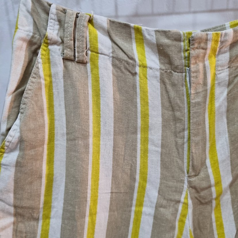 Bej Çizgili Kadın Keten Pantolon - Görsel 2