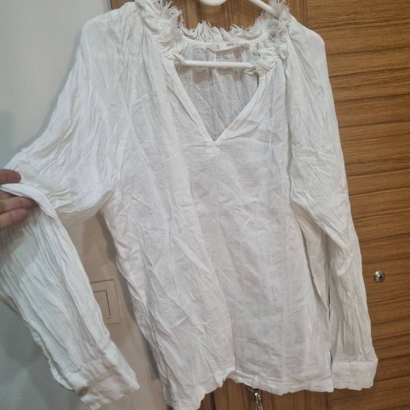Beyaz V Yaka Bohem Keten Gömlek - Görsel 3