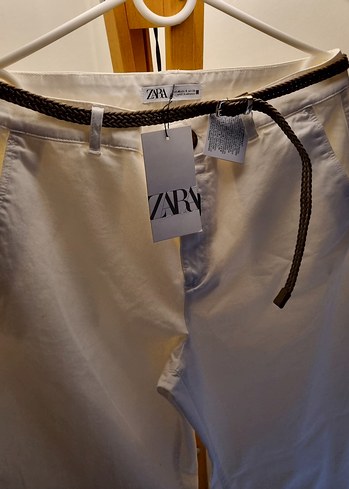 40 Beden Zara Beyaz Pamuklu Midi Kumaş Pantolon