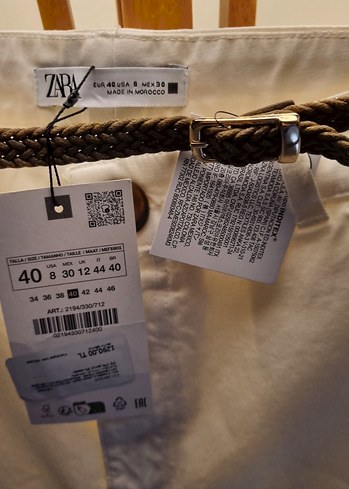 40 Beden beyaz Renk Zara Beyaz Pamuklu Midi Kumaş Pantolon