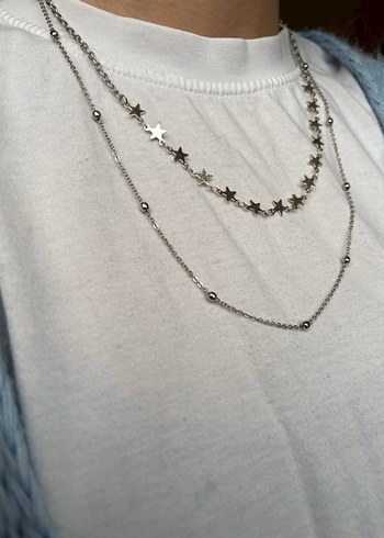 İnce Zincirli Gri Yıldız Detaylı Midi Kolye - Görsel 2