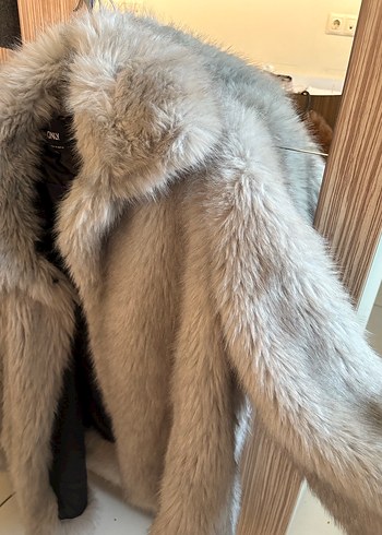 Gri Kadın Suni Kürk Midi Kaban - Görsel 4