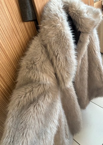 Gri Kadın Suni Kürk Midi Kaban - Görsel 2