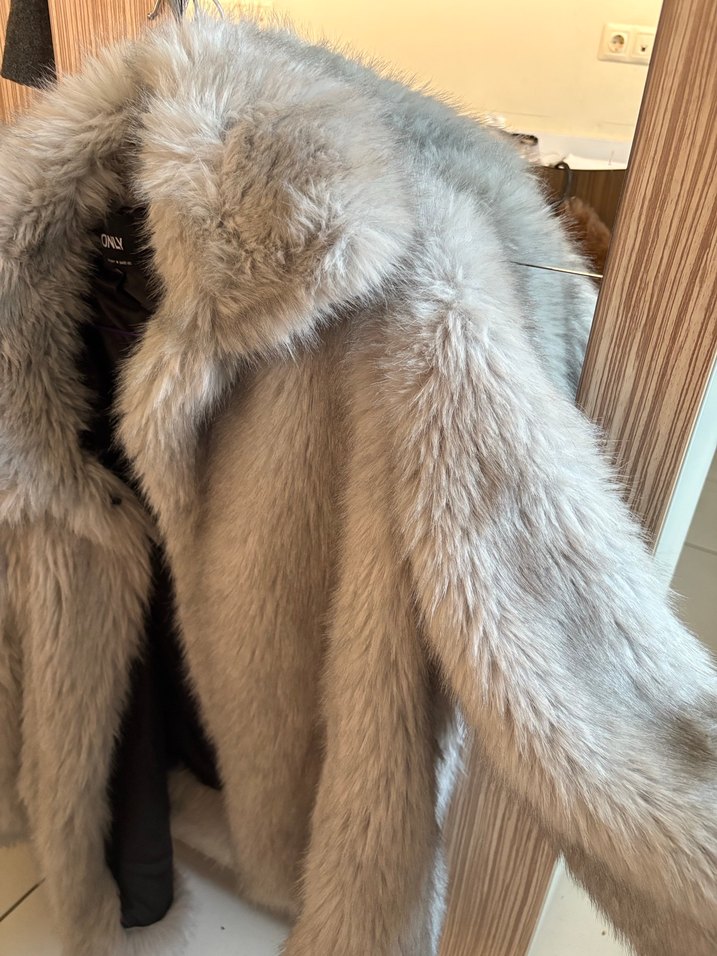 Gri Kadın Suni Kürk Midi Kaban - Görsel 4