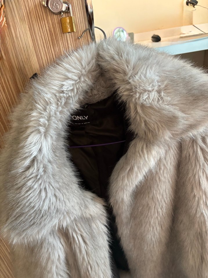 Gri Kadın Suni Kürk Midi Kaban - Görsel 3