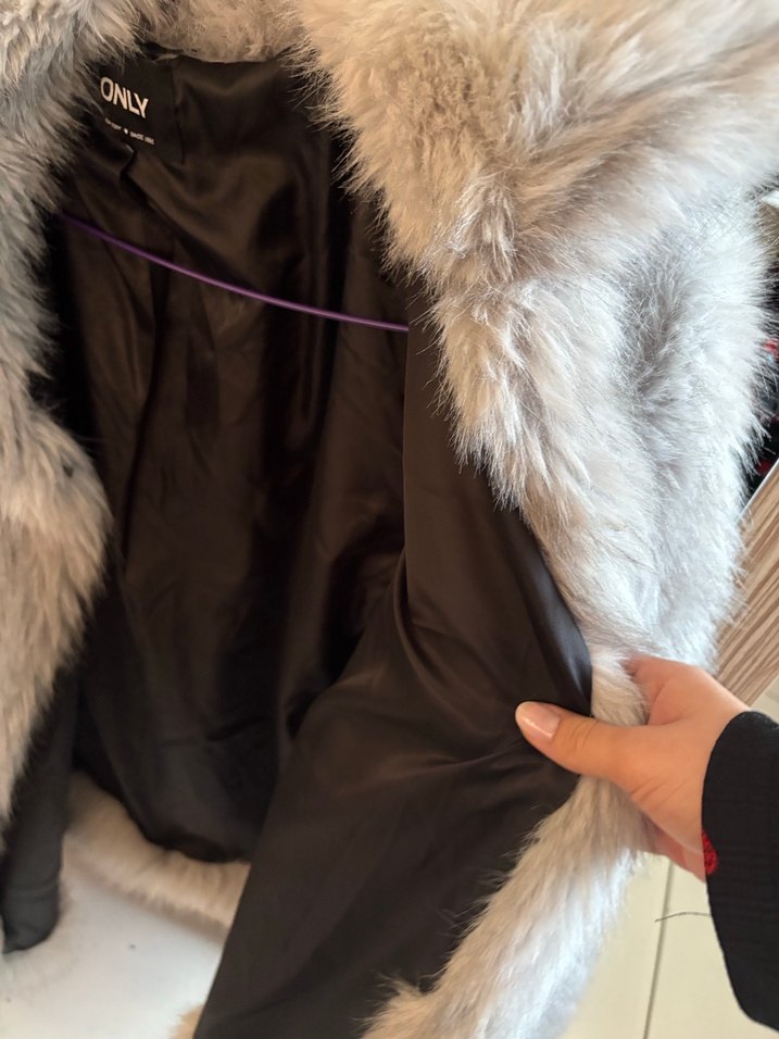 Gri Kadın Suni Kürk Midi Kaban - Görsel 5