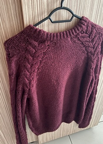 Bordo Örgü Kadın Kazak - Görsel 3