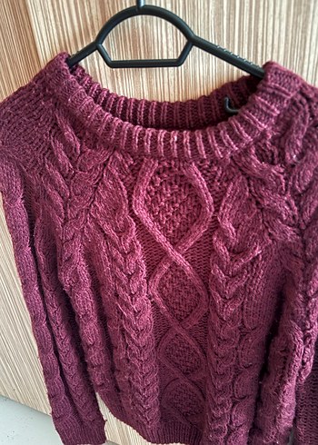 Bordo Örgü Kadın Kazak - Görsel 2