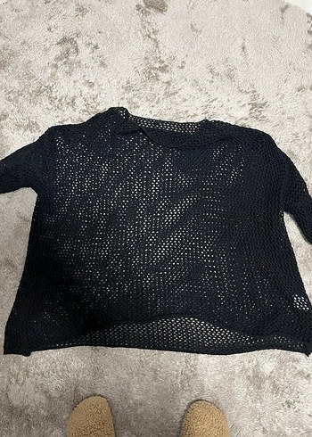 Kadın siyah file bluz - Görsel 2