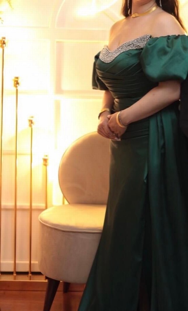 Klasik Şıklıkta Yeşil Uzun Abiye Elbise önü taşlı - Görsel 2