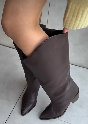 Xl geniş baldırlı acı kahve rengi kadın çizme - Görsel 7
