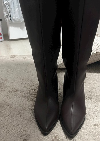 Xl geniş baldırlı acı kahve rengi kadın çizme - Görsel 8