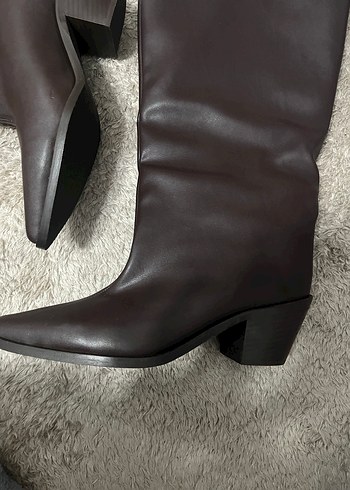 Xl geniş baldırlı acı kahve rengi kadın çizme - Görsel 3