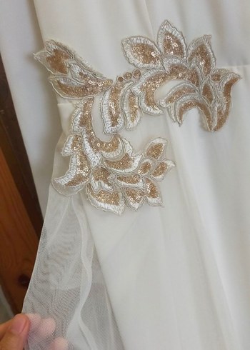 Beyaz Nakışlı Tesettür Abiye - Görsel 6