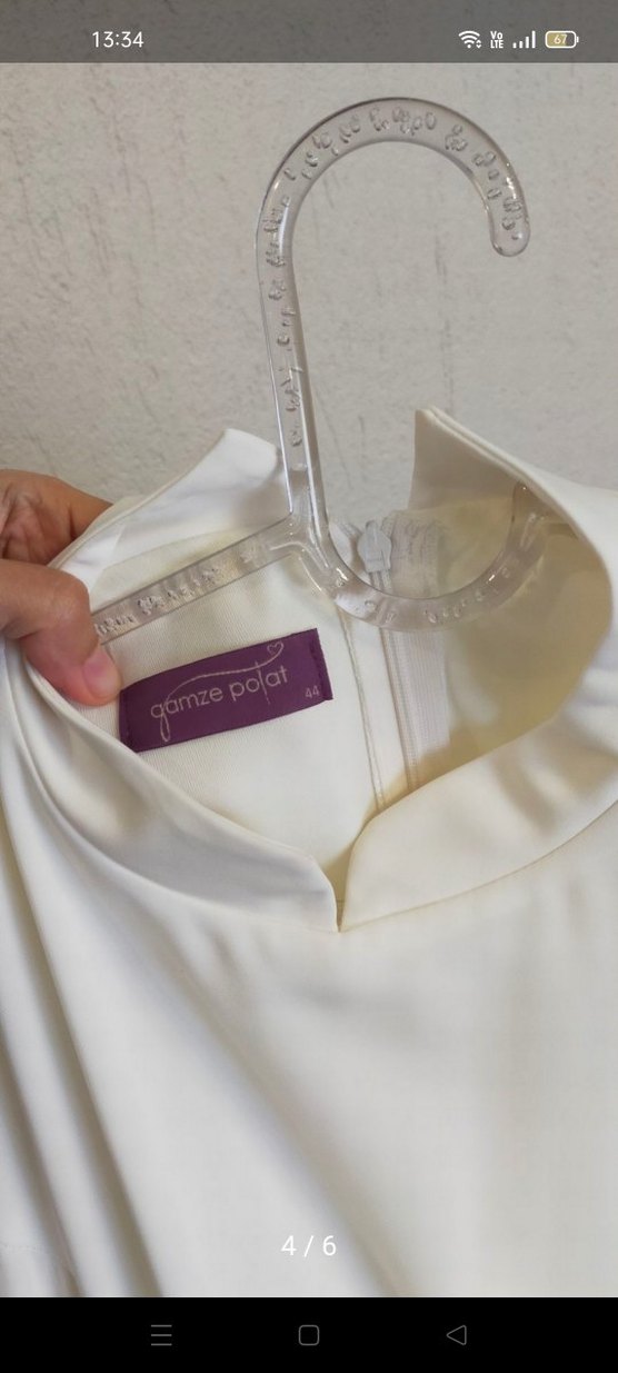 Beyaz Nakışlı Tesettür Abiye - Görsel 4