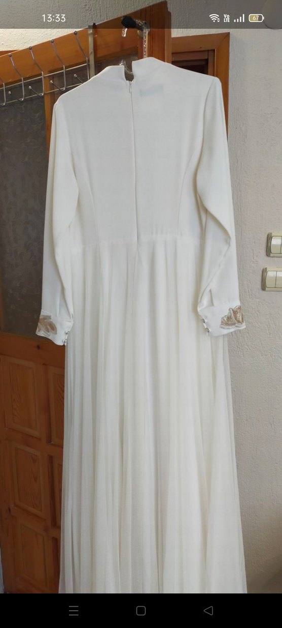 Beyaz Nakışlı Tesettür Abiye - Görsel 2