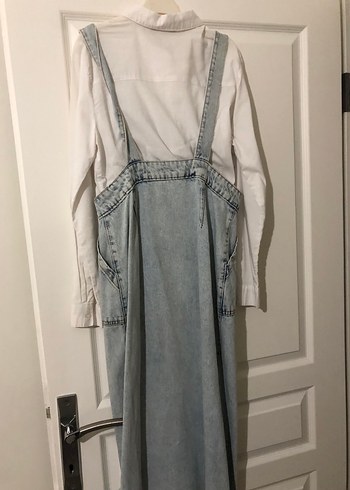 2K Düğmeli Gri Denim Midi Tulum