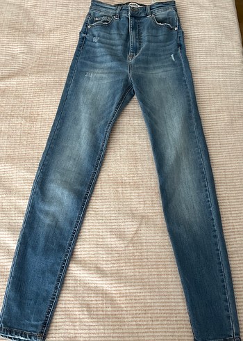 Kadın Gri Mavi Normal Boy Denim Pantolon