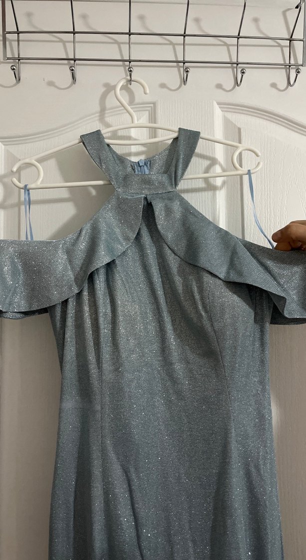 Gri Drapeli Uzun Klasik Zarif Kadın Abiye - Görsel 3