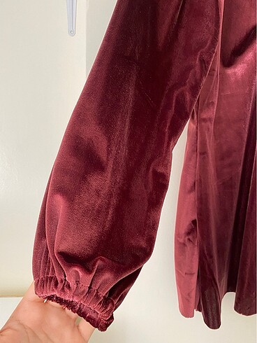 Kadife mini balon kol elbise - Görsel 4