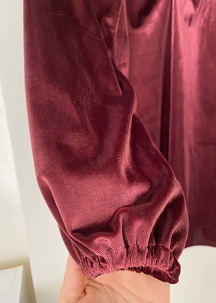 Kadife mini balon kol elbise - Görsel 3