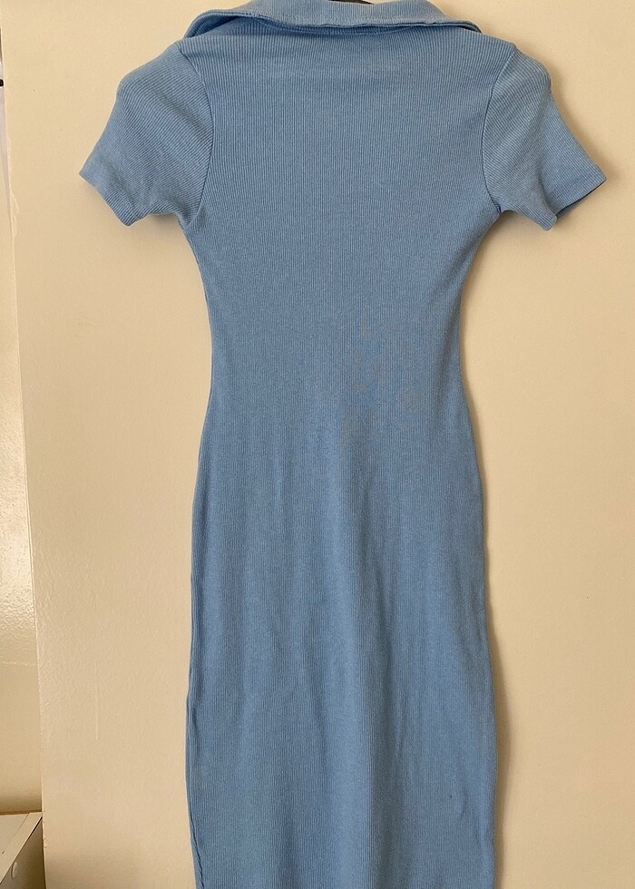 Bebe mavisi midi boy Polo yaka elbise - Görsel 2