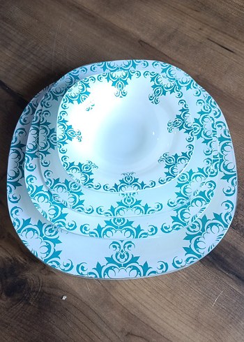 Turkuaz Desenli 4'lü Tabak Seti - Görsel 2