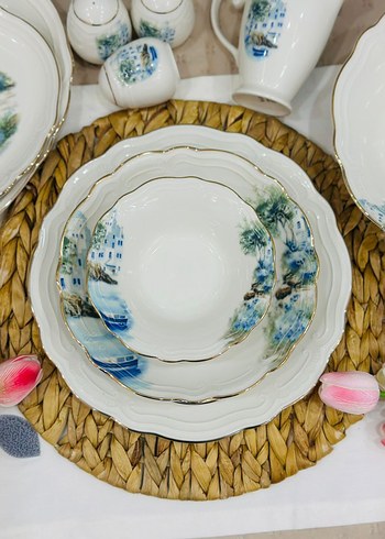 Mavi Desenli Porselen Yemek Takımı - Görsel 3