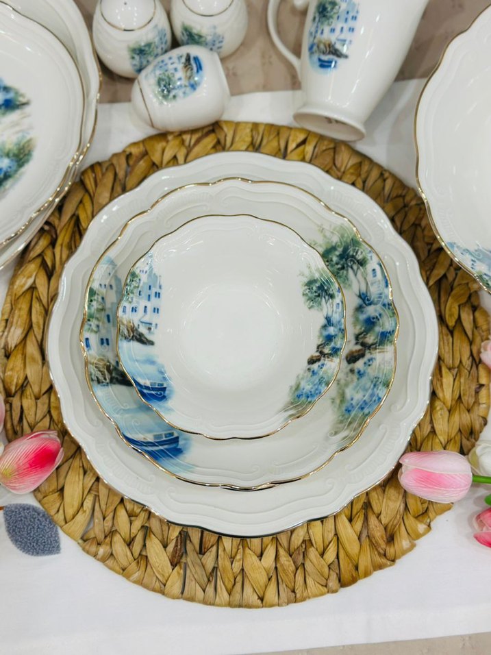 Mavi Desenli Porselen Yemek Takımı - Görsel 3