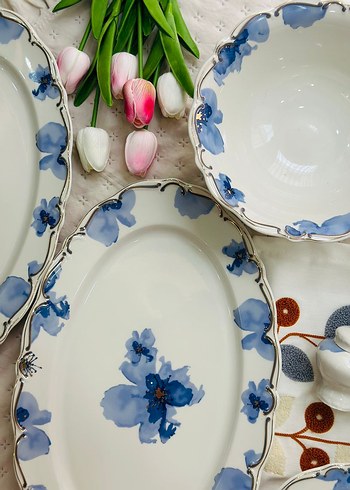 Mavi Çiçek Desenli Yemek Tabağı Seti - Görsel 4