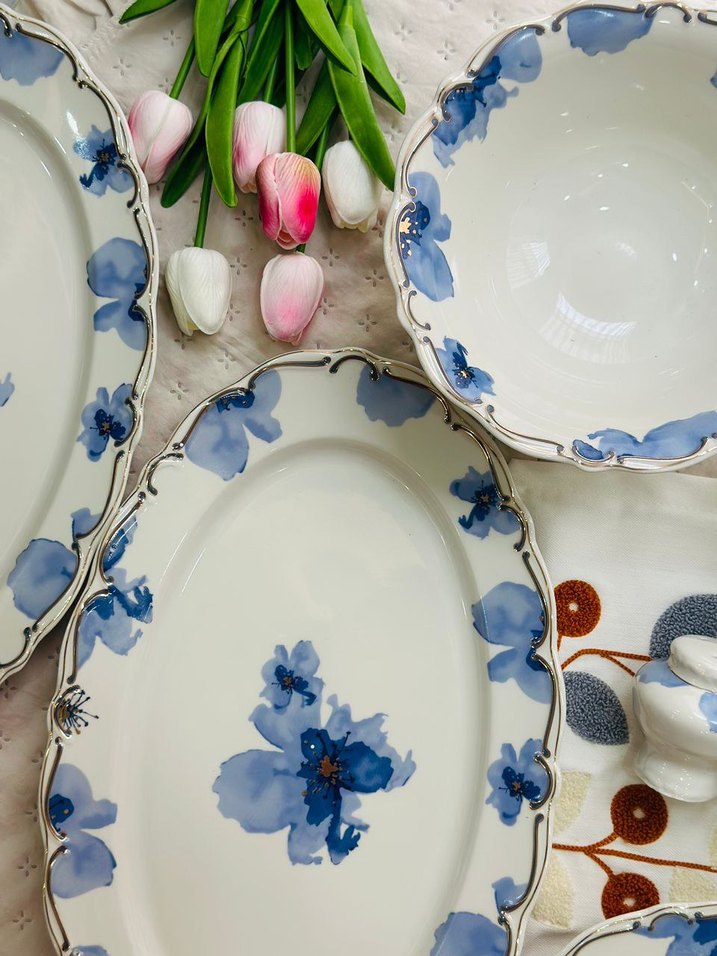 Mavi Çiçek Desenli Yemek Tabağı Seti - Görsel 4