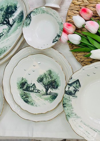 Yeşil Doğa Desenli Porselen Yemek Takımı - Görsel 6