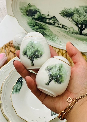 Yeşil Doğa Desenli Porselen Yemek Takımı - Görsel 4