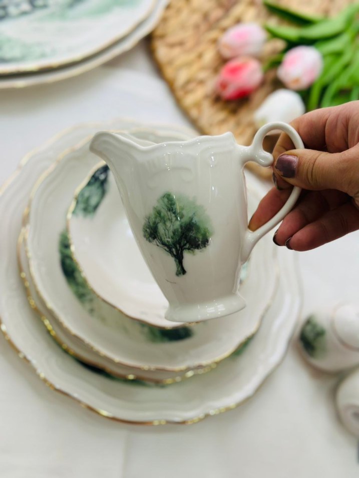 Yeşil Doğa Desenli Porselen Yemek Takımı - Görsel 5