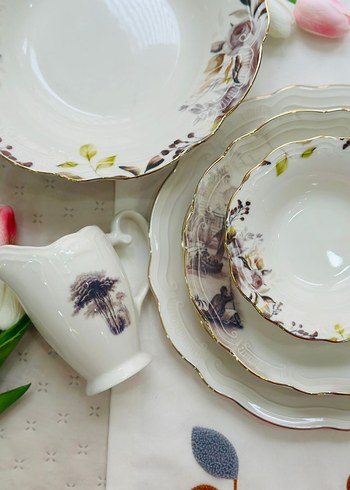 Beyaz Çiçek Desenli Yemek Takımı - Görsel 2
